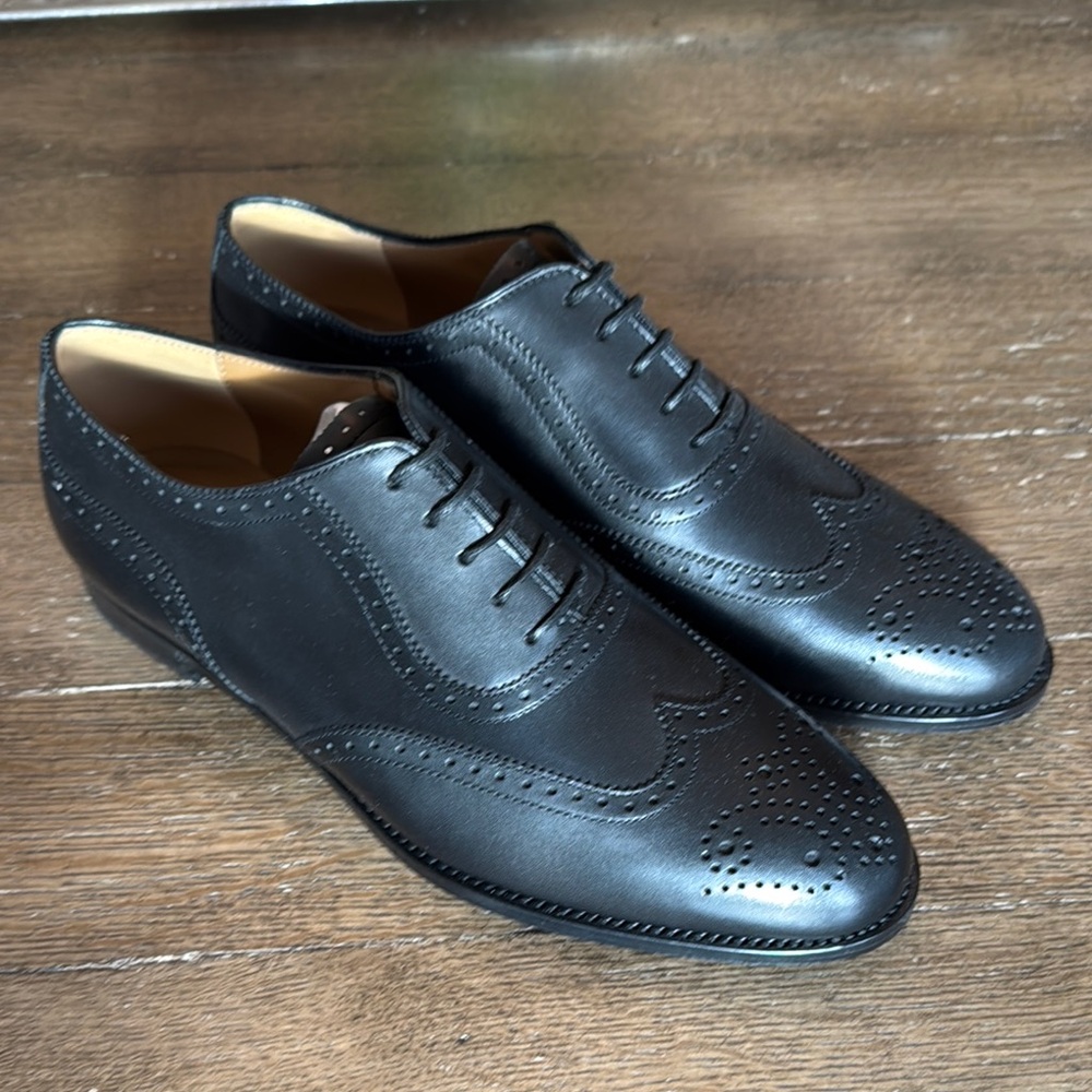 Ralph Lauren Collection Black Leather Oxford Dress Shoes with Broguing